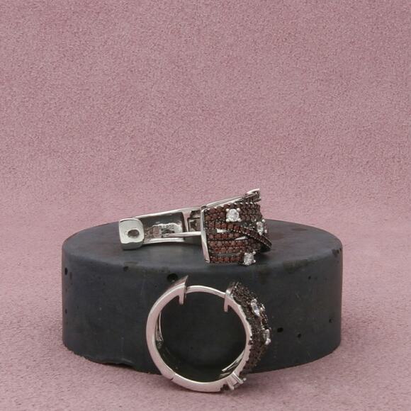 sterling silver round-cut cz huggie hoop earrings - Picture 3 of 3